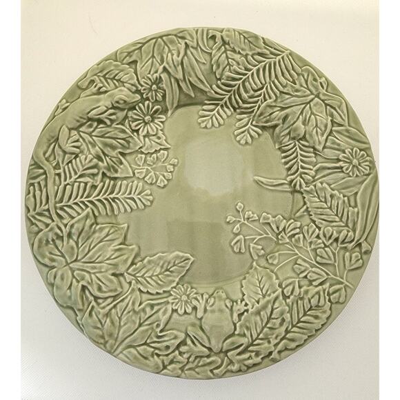 PLATE-SERVING/DECORATIVE-PORTA-Portugal-Green-Embossed-Floral-Frog-Lizard-11" - Picture 10 of 16